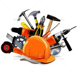 Vector Construction Tools with Helmet